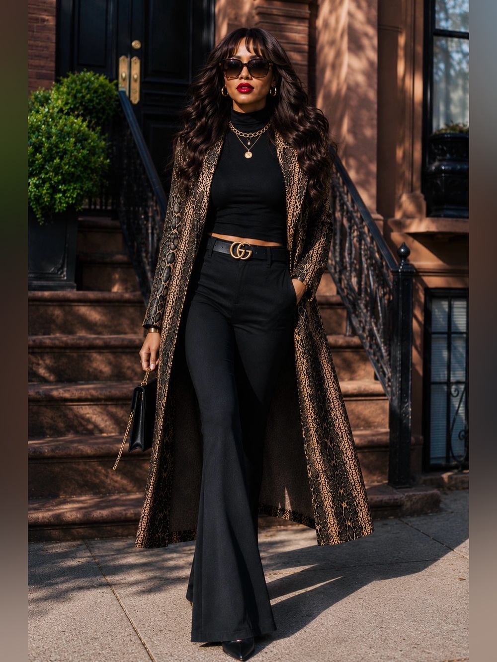 Shinestar Faux Snakeskin Animal Print Long Duster Coat Belted XL - Picture 13 of 13